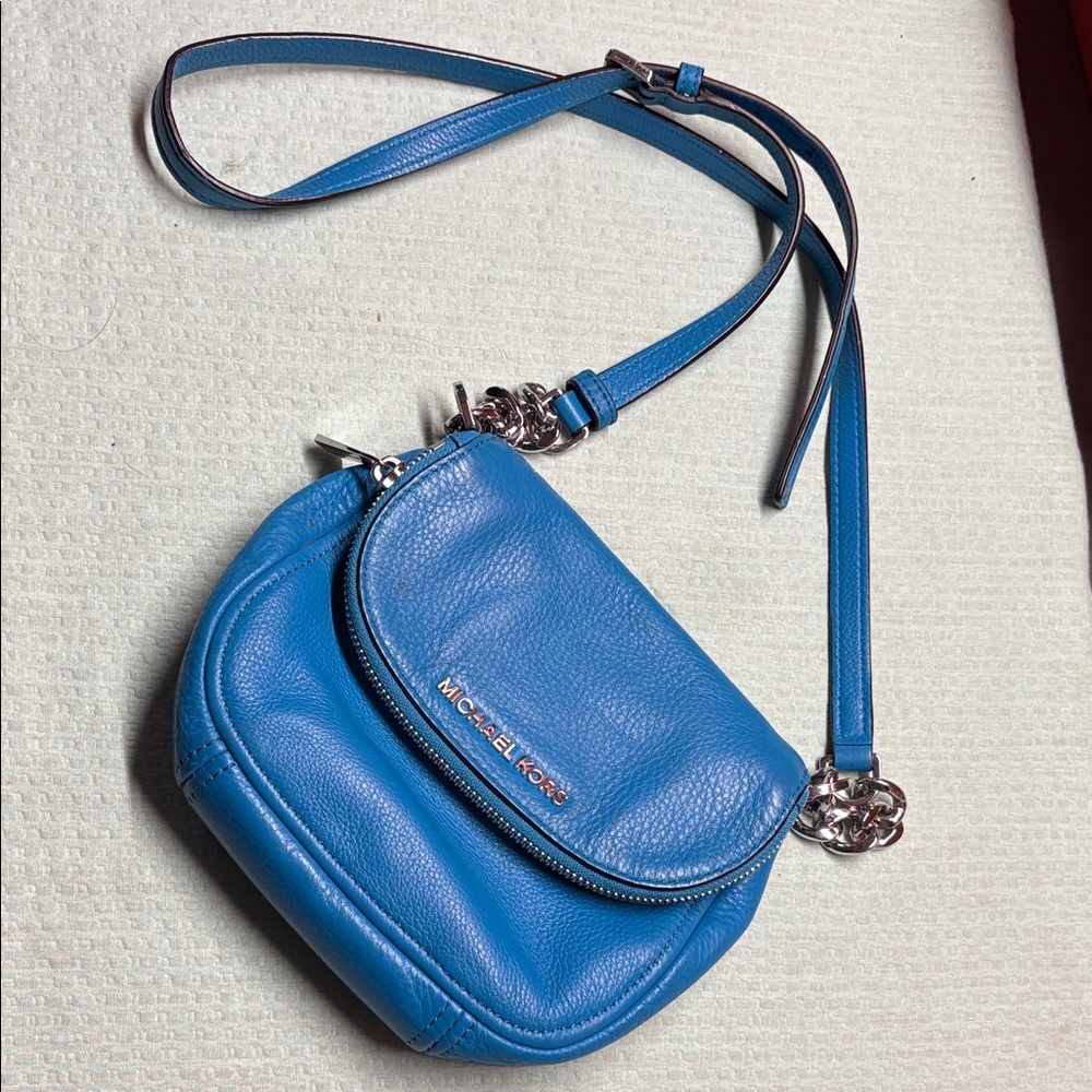 Michael Kors Teal Blue Pebbled Leather Crossbody Bag